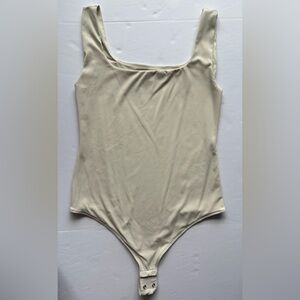 LOFT Versa Ribbed Square Neck Sleeveless Bodysuit Pure Pearl Size M